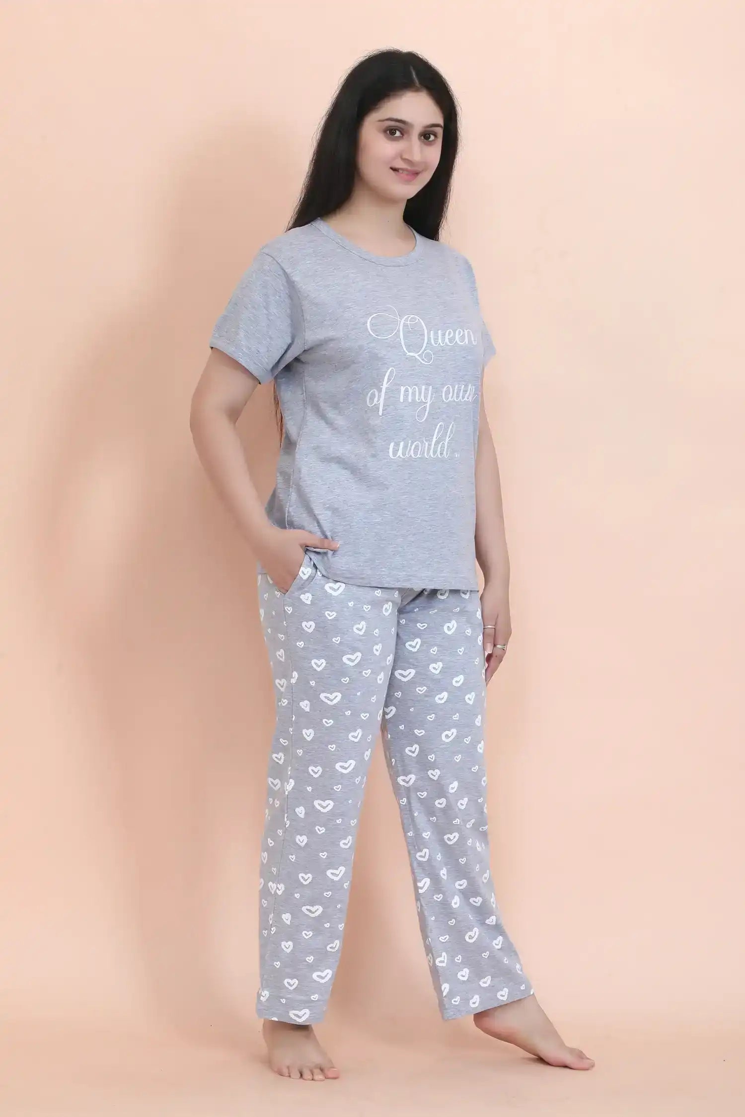 Velure Elegant
 Stylish
 Printed Pajama Set - Velure - - Full Length Pant, Half Sleeves, Hosiery Cotton, Round neck nightsuit