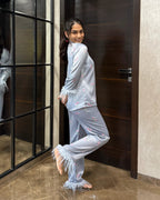 Velure Cute Grey Cherry Fur Satin Sleepwear Set