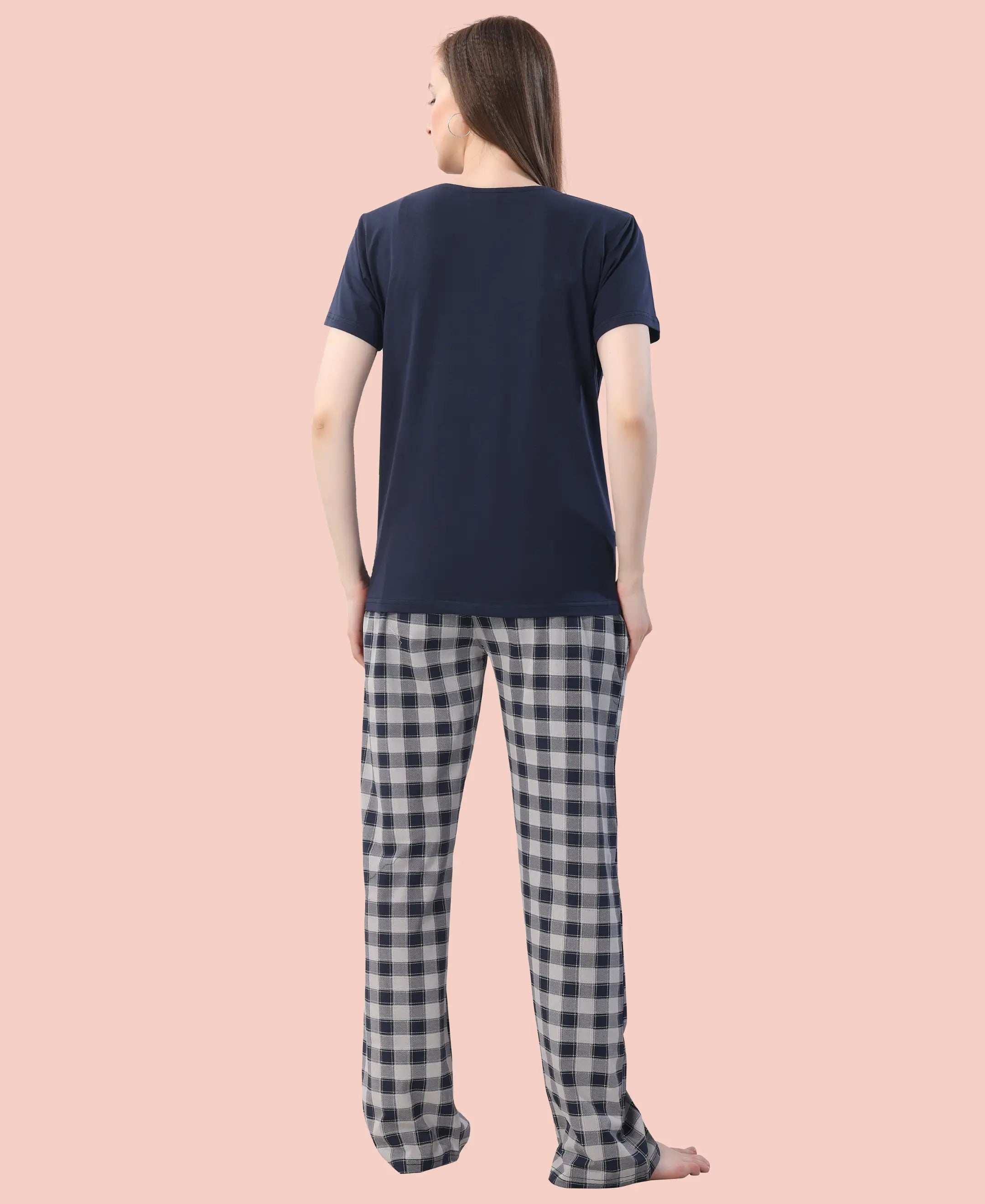 Velure Cozy Printed Pajama Set - Velure - - Cotton Lycra Fabric, Full Length Pant, Round neck