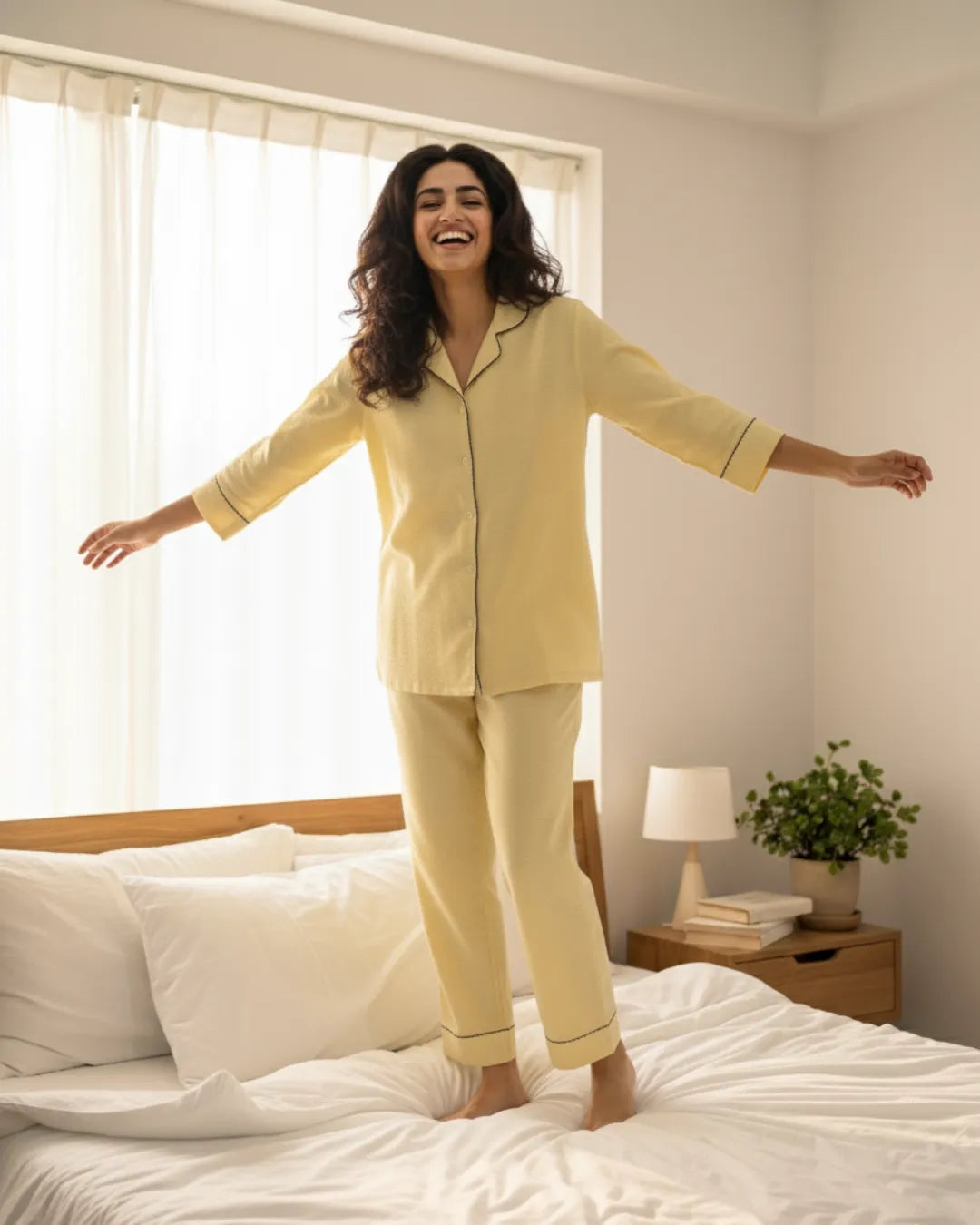 Velure Soothing Mustard Cotton Night Suit