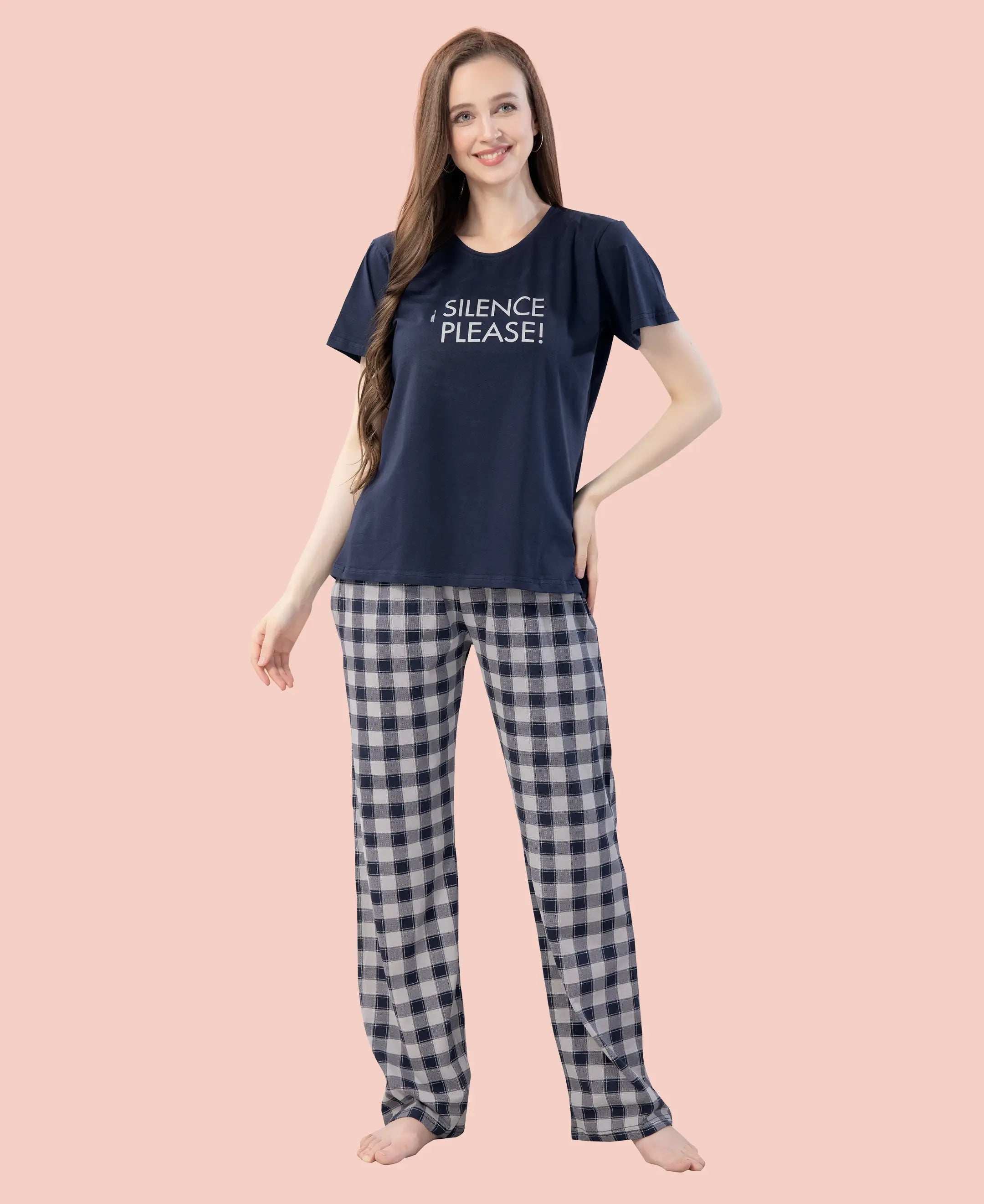 Velure Cozy Printed Pajama Set - Velure - - Cotton Lycra Fabric, Full Length Pant, Round neck