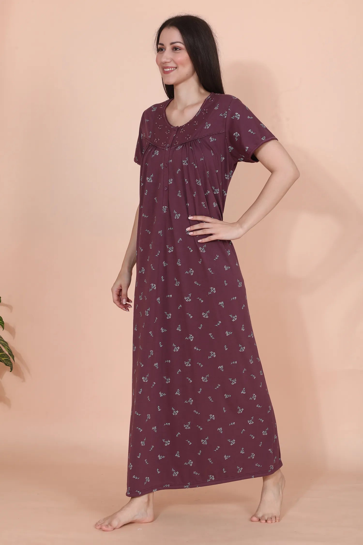 Velure Rosy Floral Print Hosiery Nighty