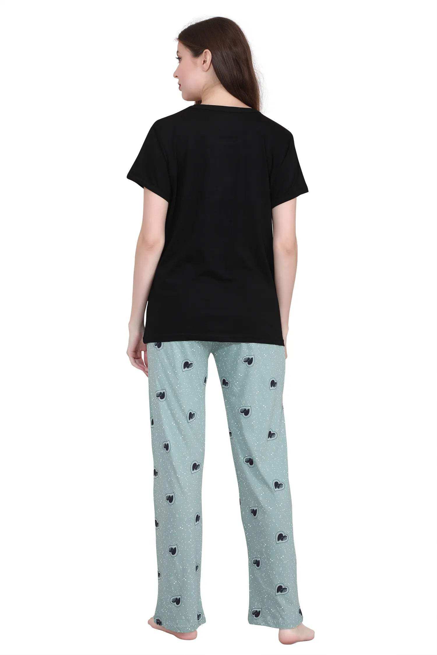 Velure Printed Black Classic Pajama Set - Velure - - Abstract Print, Full Length Pant, Half Sleeves, Round neck nightsuit