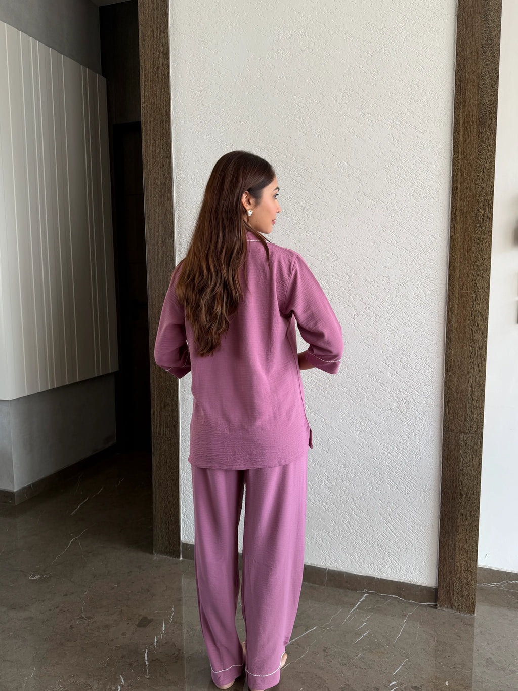 Velure Classic Wine Cotton Night Suit