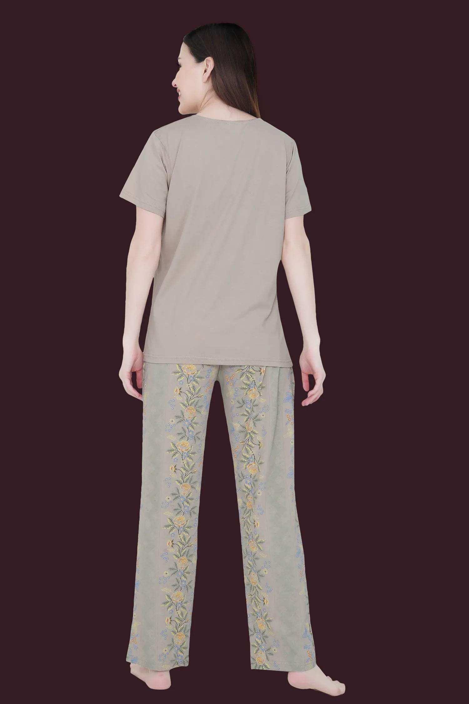 Velure Abstract Floral Print Pajama Set - Velure - - Floral Print, Full Length Pant, Half Sleeves, Round neck nightsuit