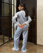 Velure Cute Grey Cherry Fur Satin Sleepwear Set