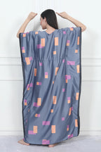 Velure Modern Geometric Print Kaftan - Velure - - Center Drawstring, Full Length Nighty, Satin