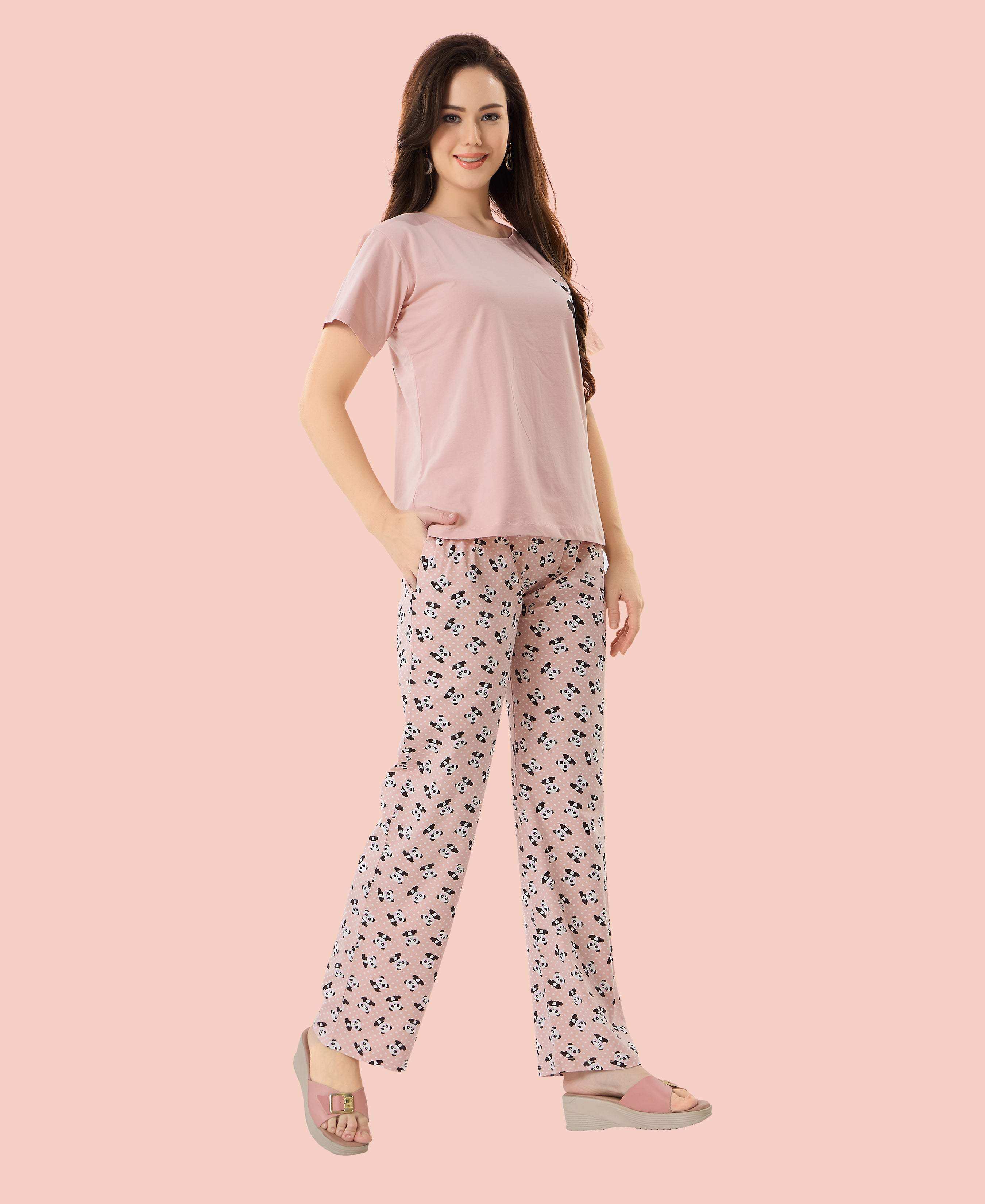 Velure Classic Panda Printed Pajama Set - Velure - - Cotton Lycra Fabric, Full Length Pant, Round neck