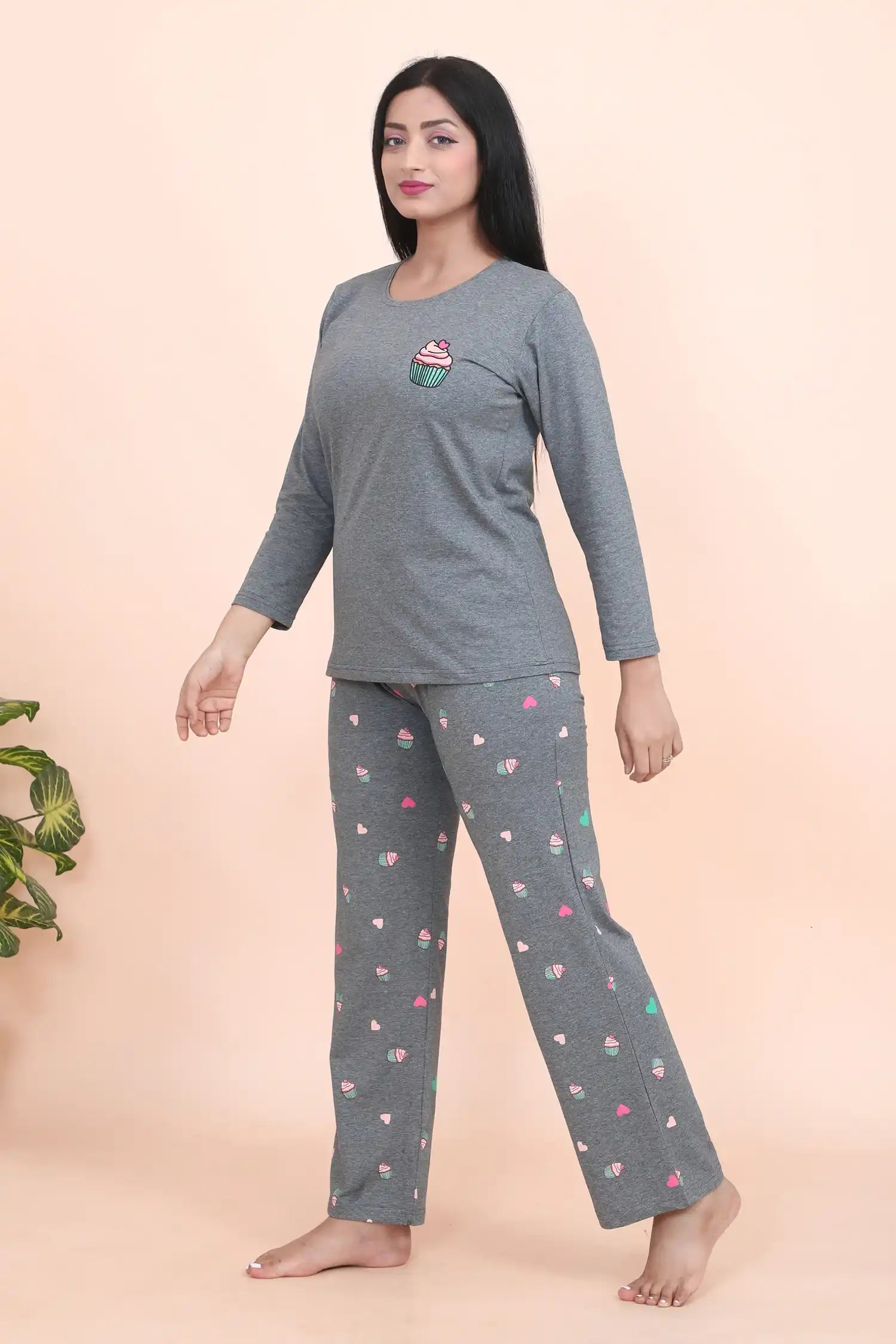 Velure Trendy Cupcake Print Full Sleeves Pajama Set