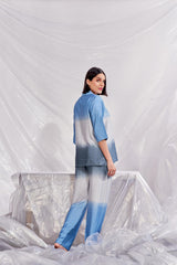 Velure Tropical Blue Co-ord Set - Velure - Shirt and Pant - 3/4 Sleeves, Collar Neck, Cotton, Front Button Open, Full Length Pant, Ombre