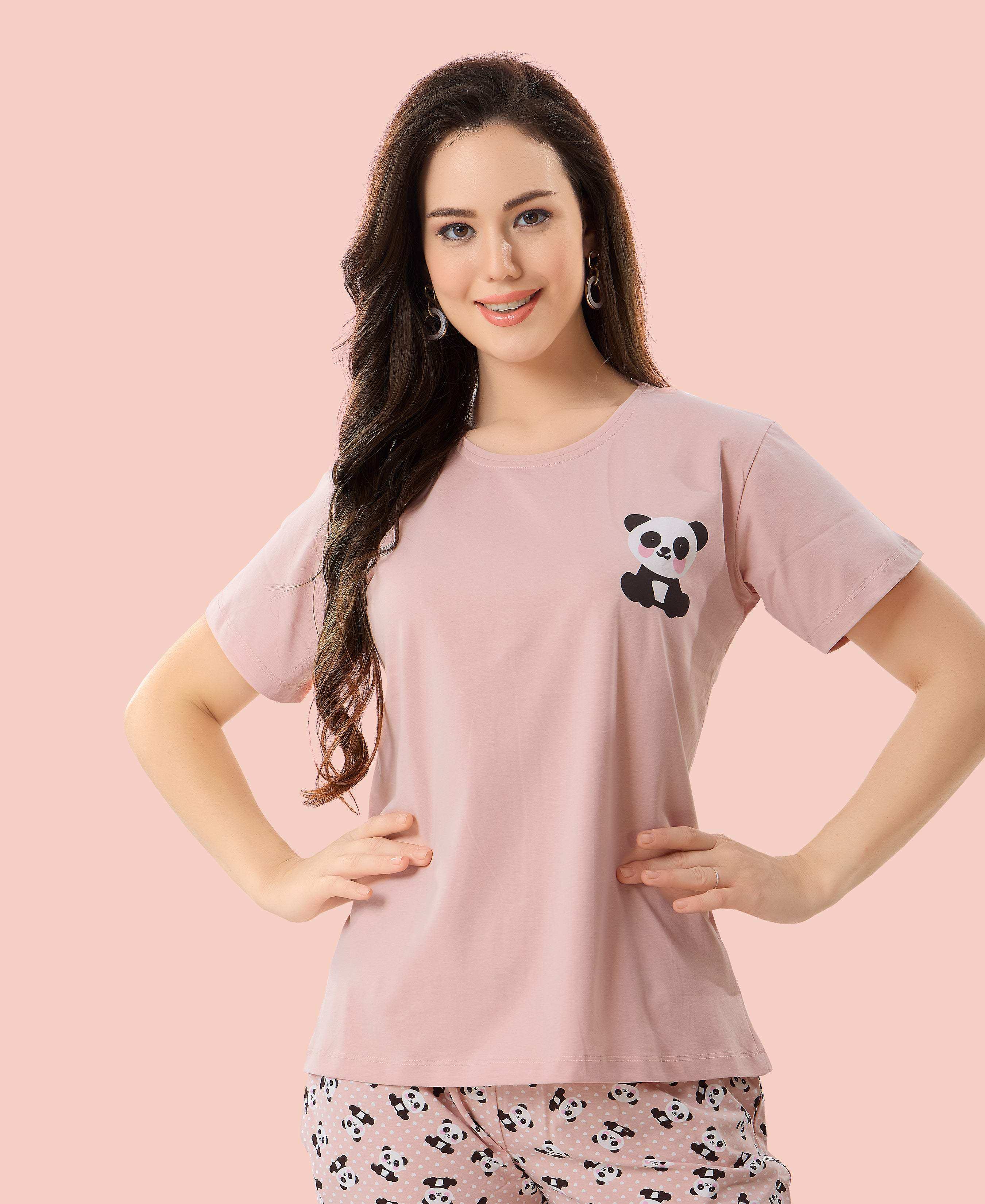 Velure Classic Panda Printed Pajama Set - Velure - - Cotton Lycra Fabric, Full Length Pant, Round neck