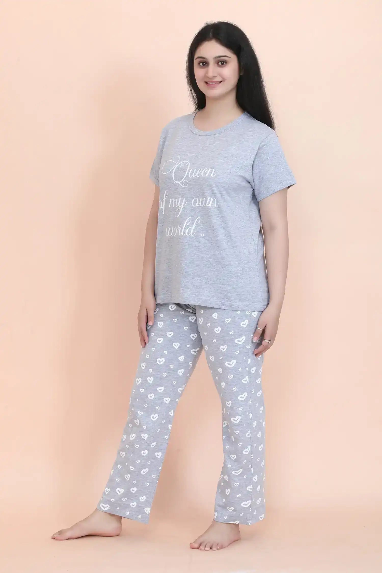 Velure Elegant
 Stylish
 Printed Pajama Set - Velure - - Full Length Pant, Half Sleeves, Hosiery Cotton, Round neck nightsuit
