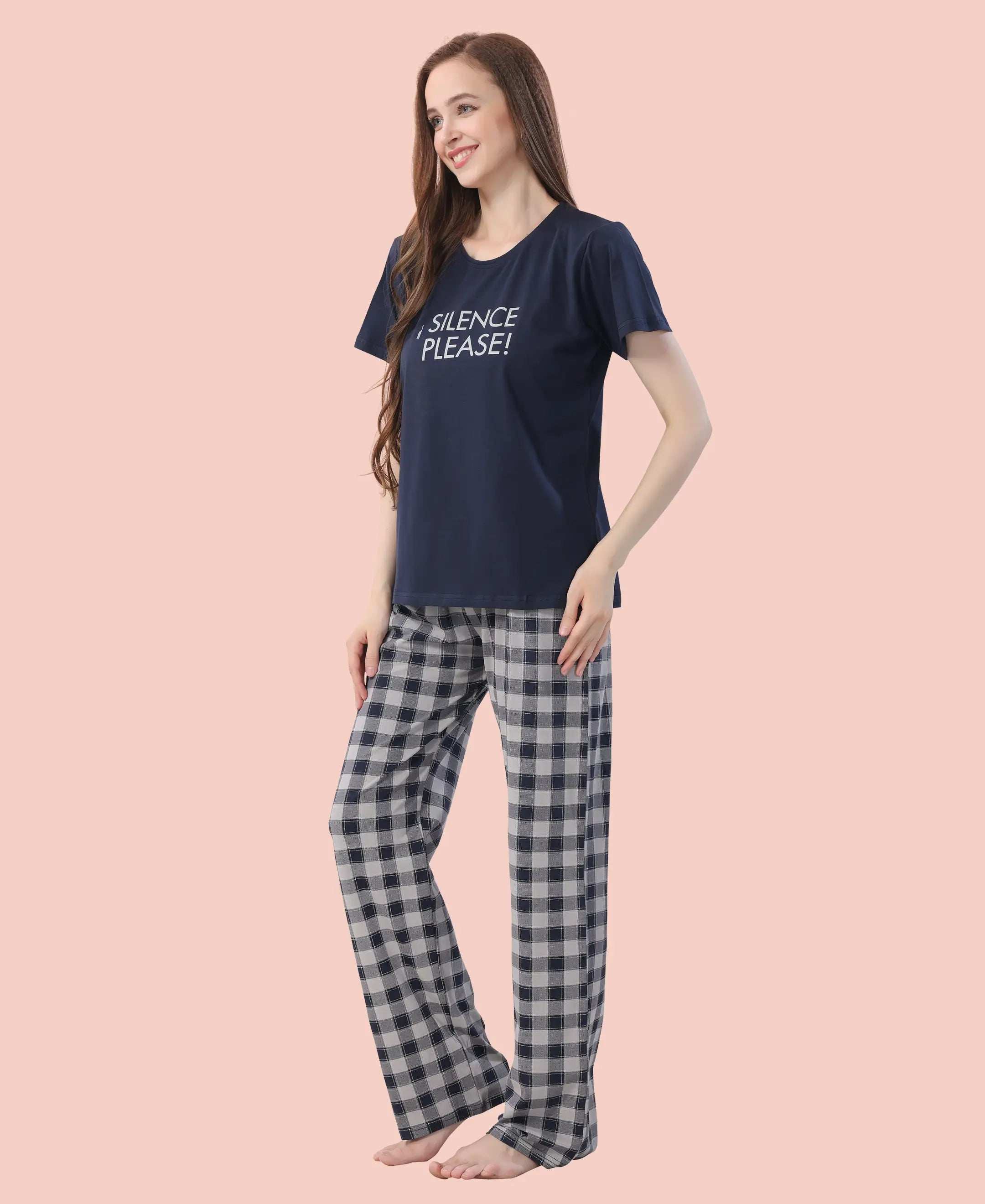 Velure Cozy Printed Pajama Set - Velure - - Cotton Lycra Fabric, Full Length Pant, Round neck