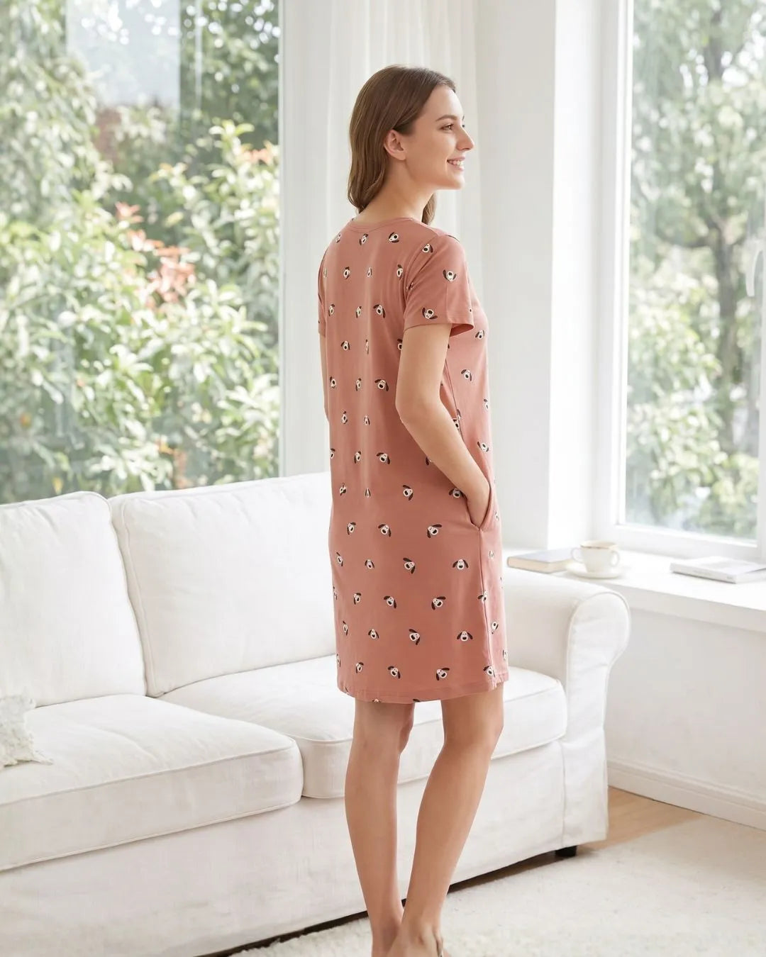 Velure Lazy Cute Puppy Print Short Nighty