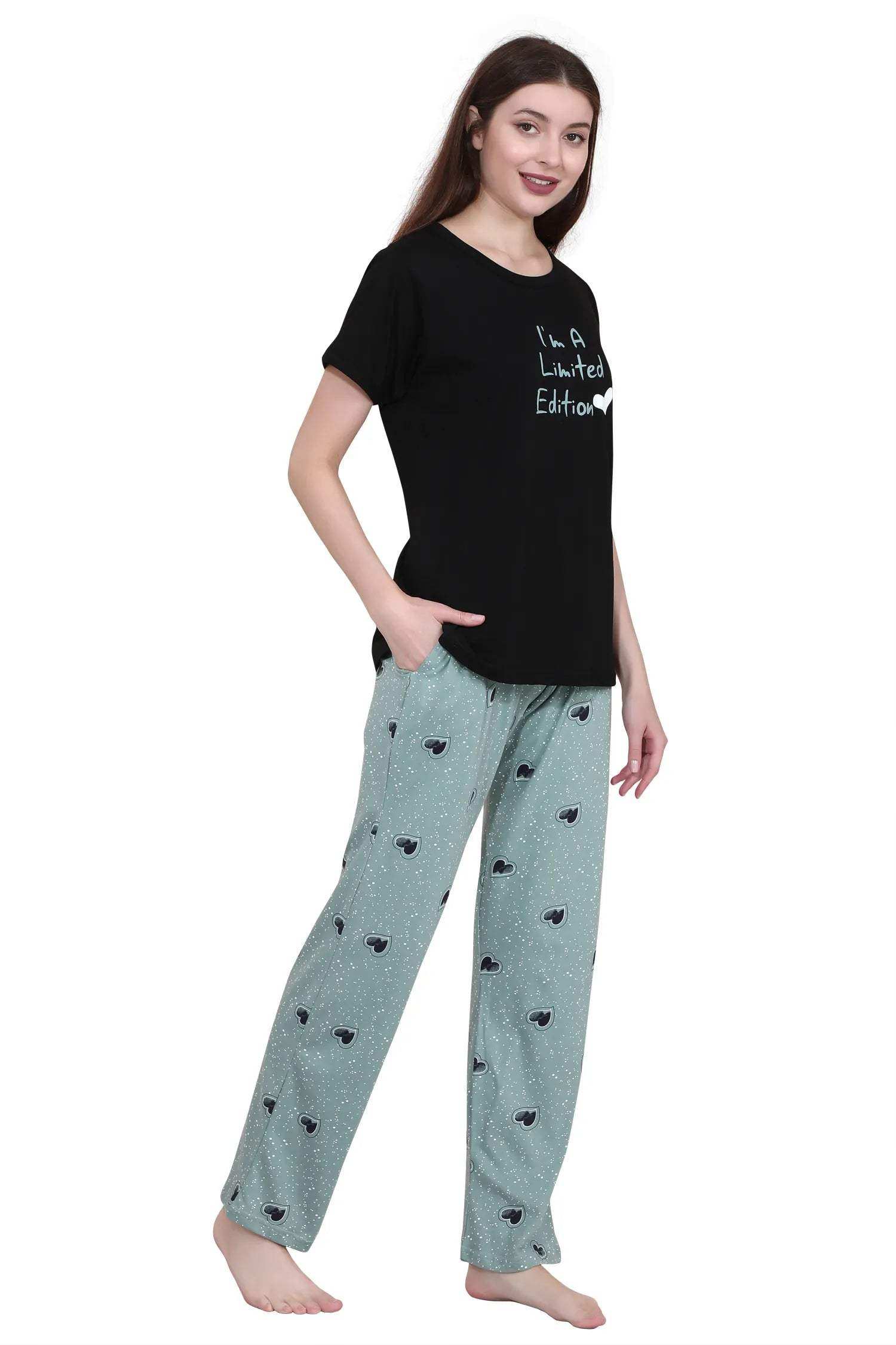 Velure Printed Black Classic Pajama Set - Velure - - Abstract Print, Full Length Pant, Half Sleeves, Round neck nightsuit