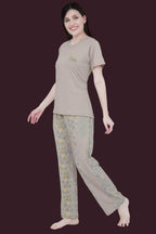 Velure Abstract Floral Print Pajama Set - Velure - - Floral Print, Full Length Pant, Half Sleeves, Round neck nightsuit