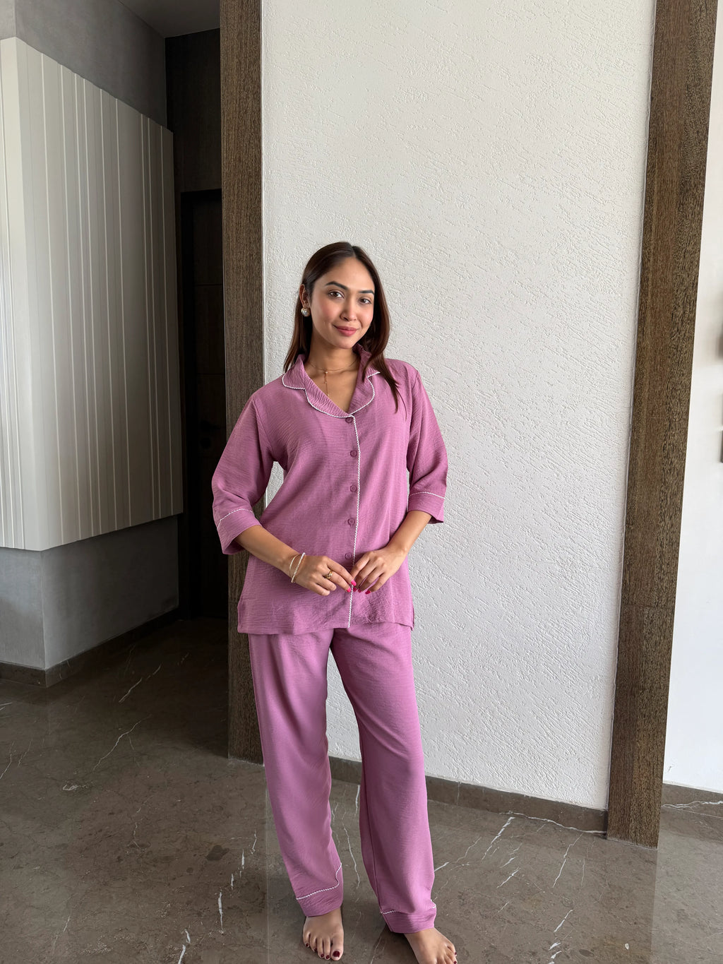 Velure Classic Wine Cotton Night Suit