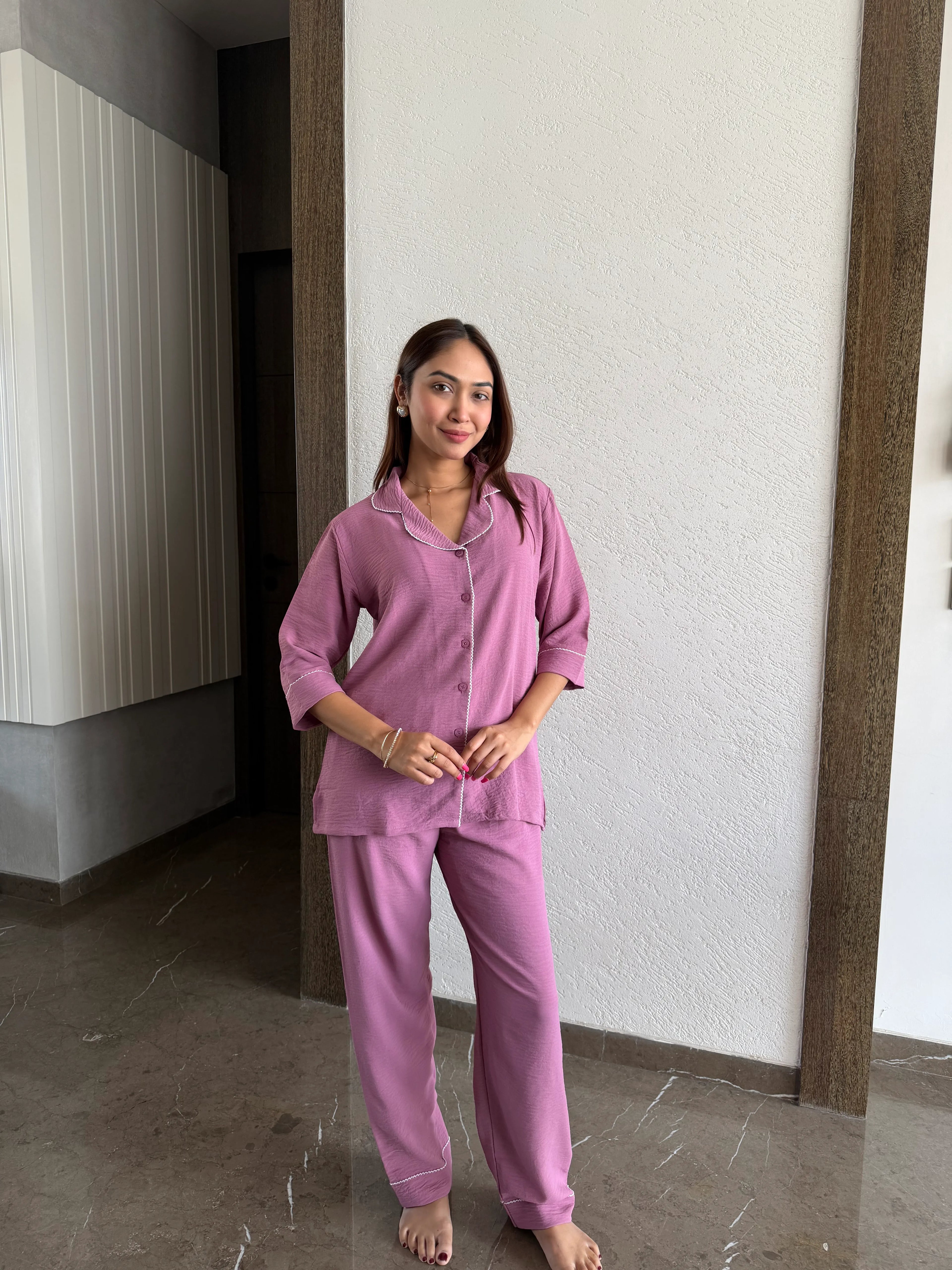 Velure Classic Wine Cotton Night Suit