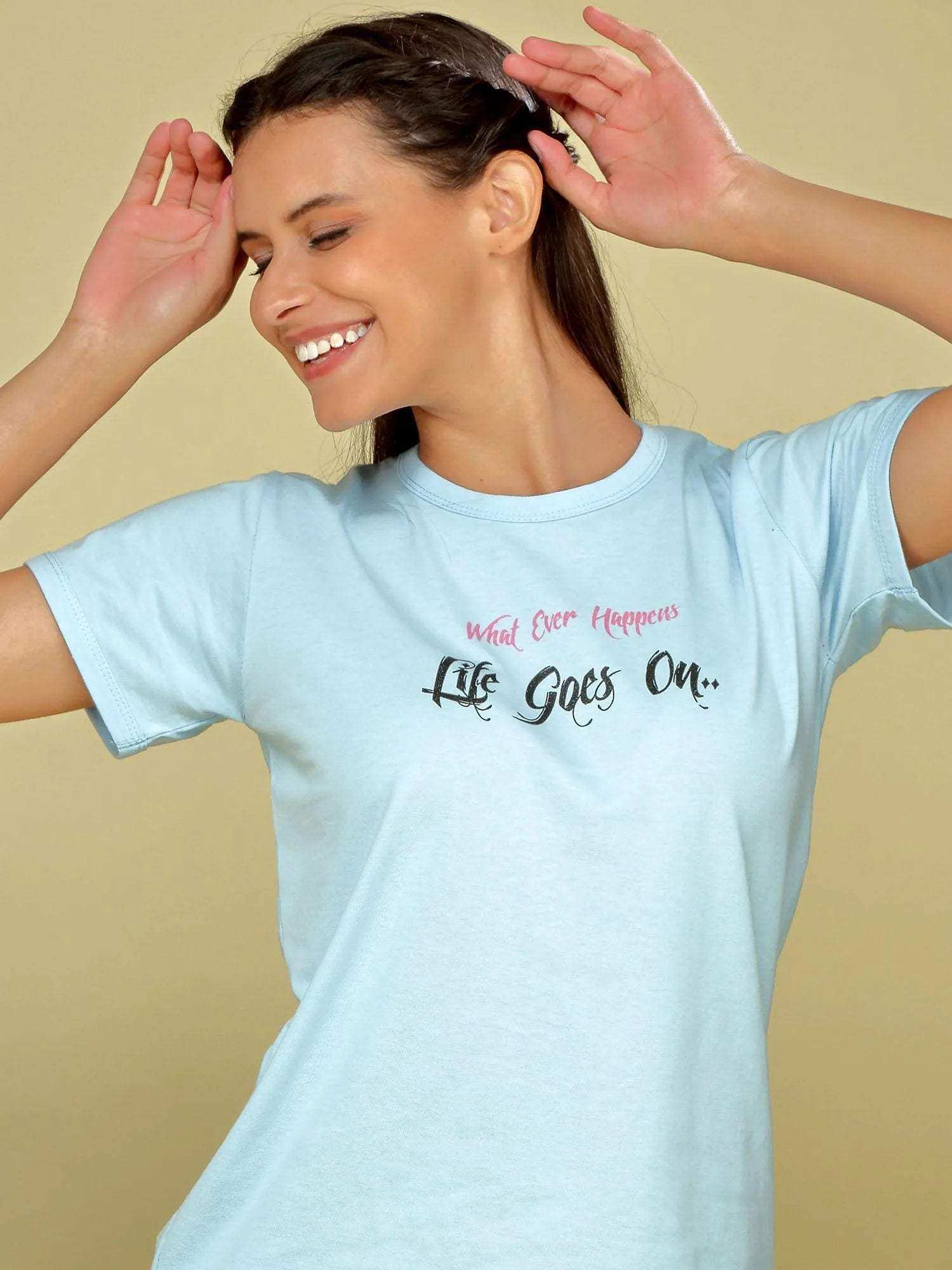 Life Goes On Shorts Set - Velure - Short sets - Cotton, Half Sleeves, Printed, Round neck, Shorts