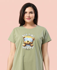 Velure Cozy Teddy Bear Nap Time Short Nighty - Velure - - Cotton, Knee Length, Printed, Round neck