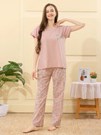 Velure Refreshing Floral Print Pajama Set - Velure - - Cotton Lycra Fabric, Full Length Pant, Half Sleeves, Round neck nightsuit