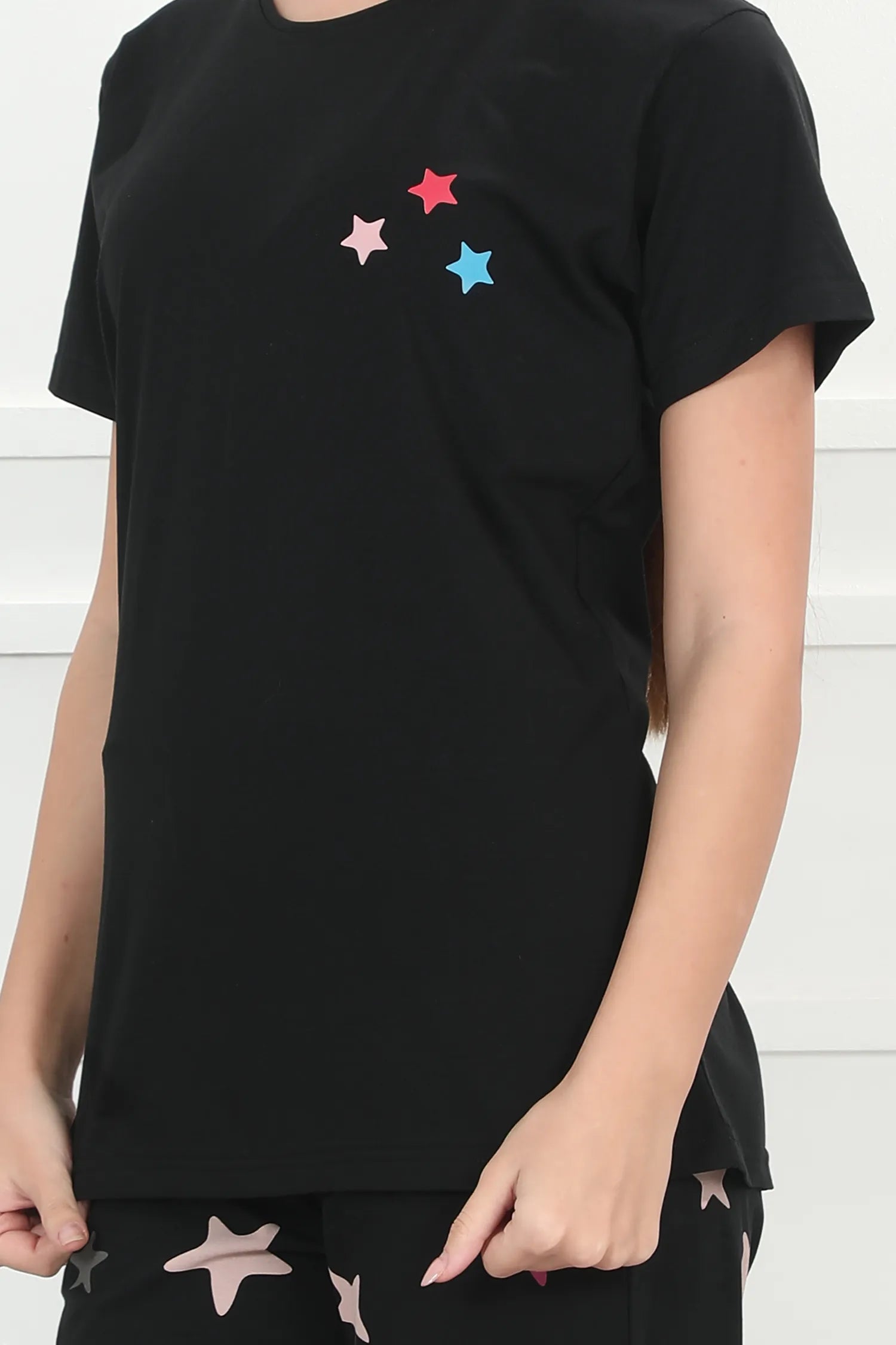 Velure Glossy Black Star Print Pajama Set